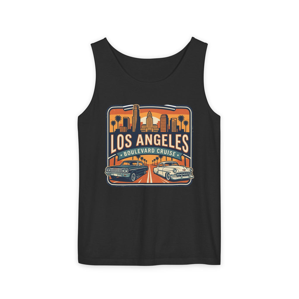 Los Angeles Boulevard Cruise Tank Top — Vintage City Skyline & Classic Cars
