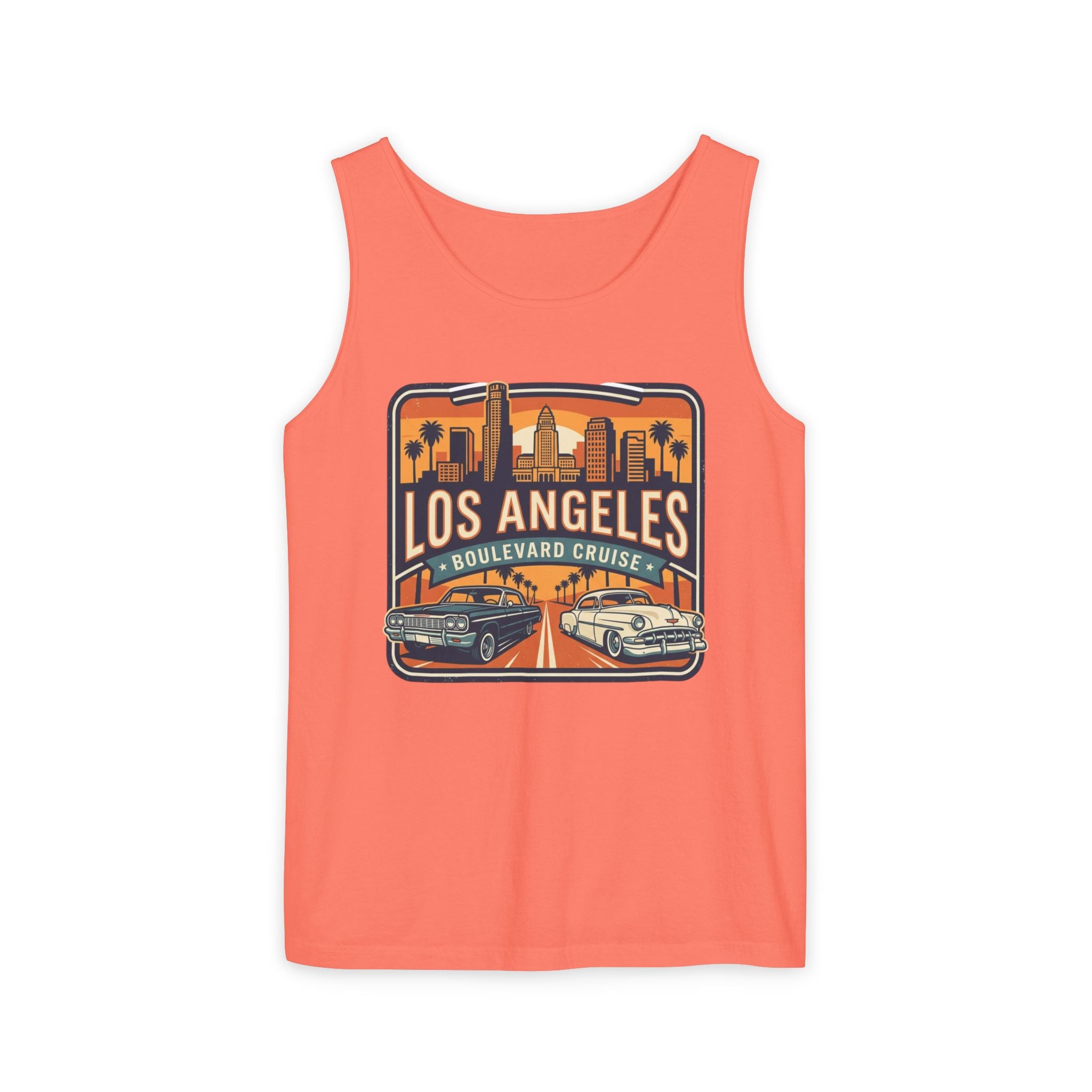 Los Angeles Boulevard Cruise Tank Top — Vintage City Skyline & Classic Cars