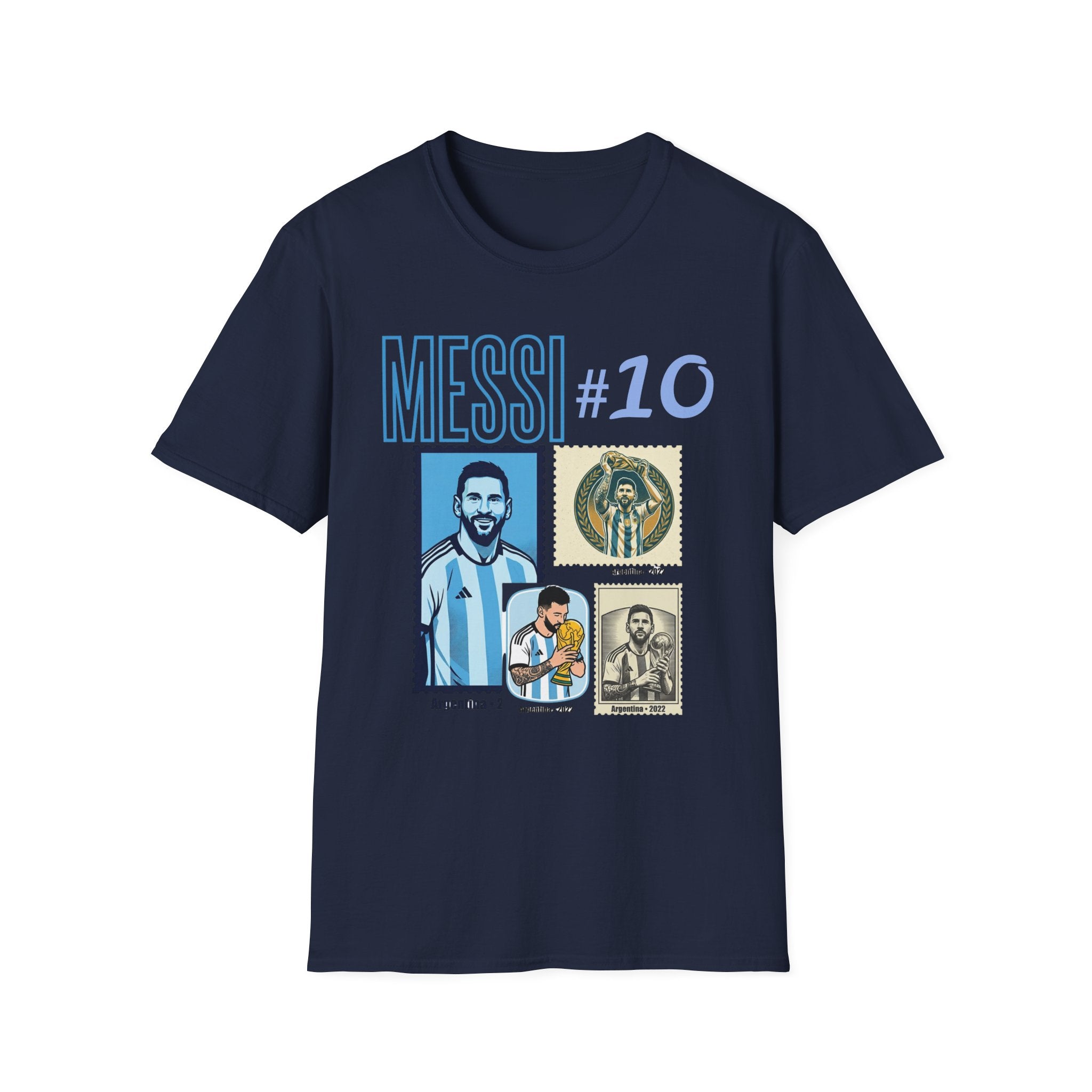 Messi #10 Argentina Jersey T-Shirt — Retro Stamp Collage Soccer Tee