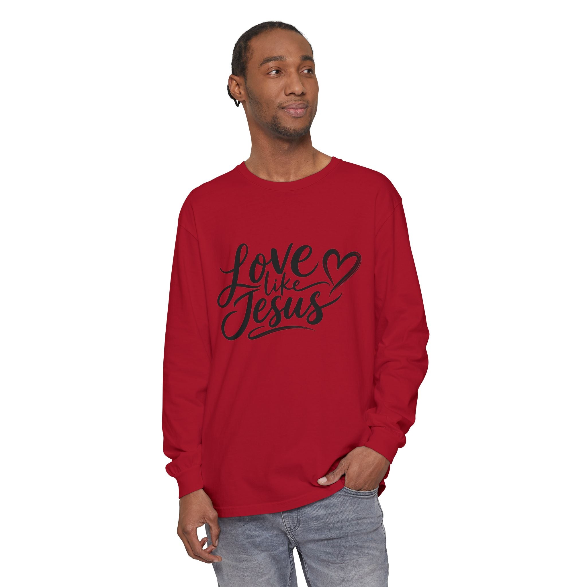 Unisex Garment-dyed Long Sleeve T-Shirt Love Like Jesus