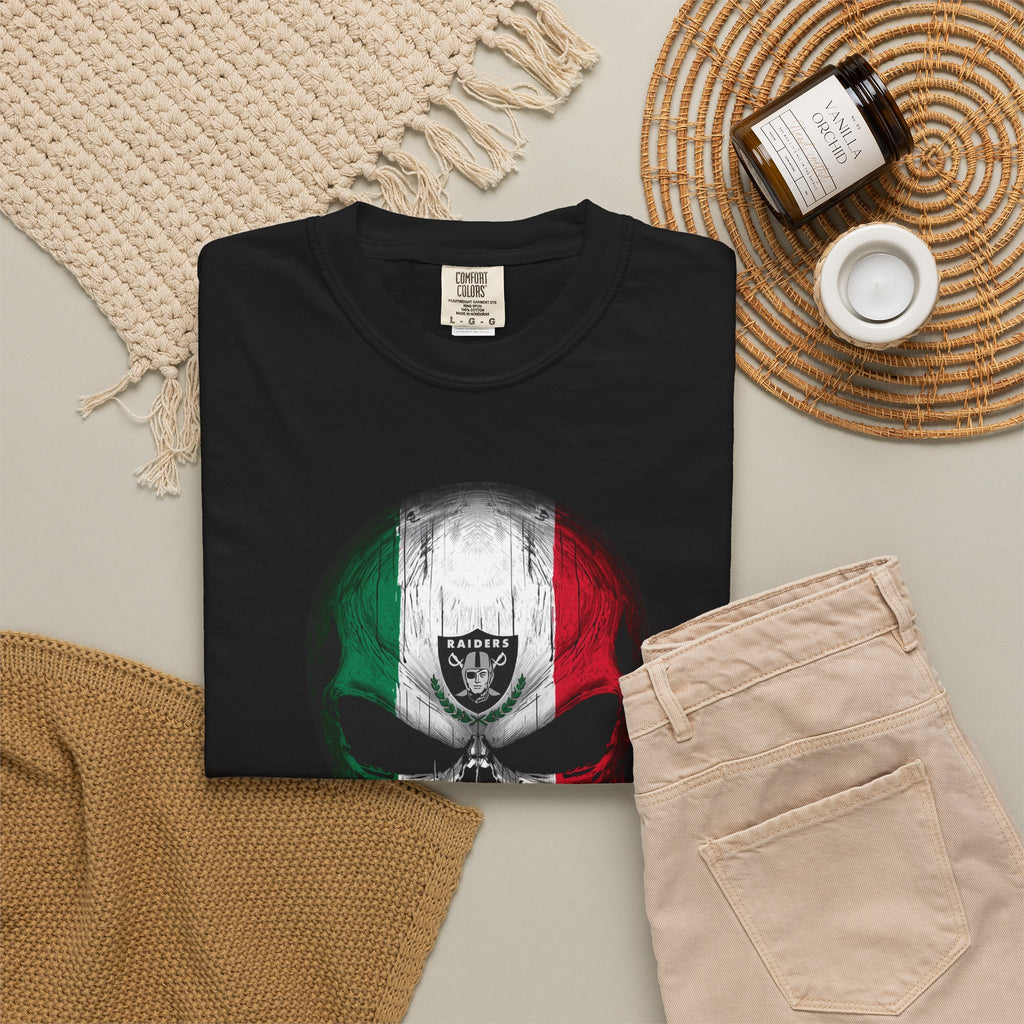 Unisex Garment-Dyed T-shirt Raiders Skull Mexico Flag