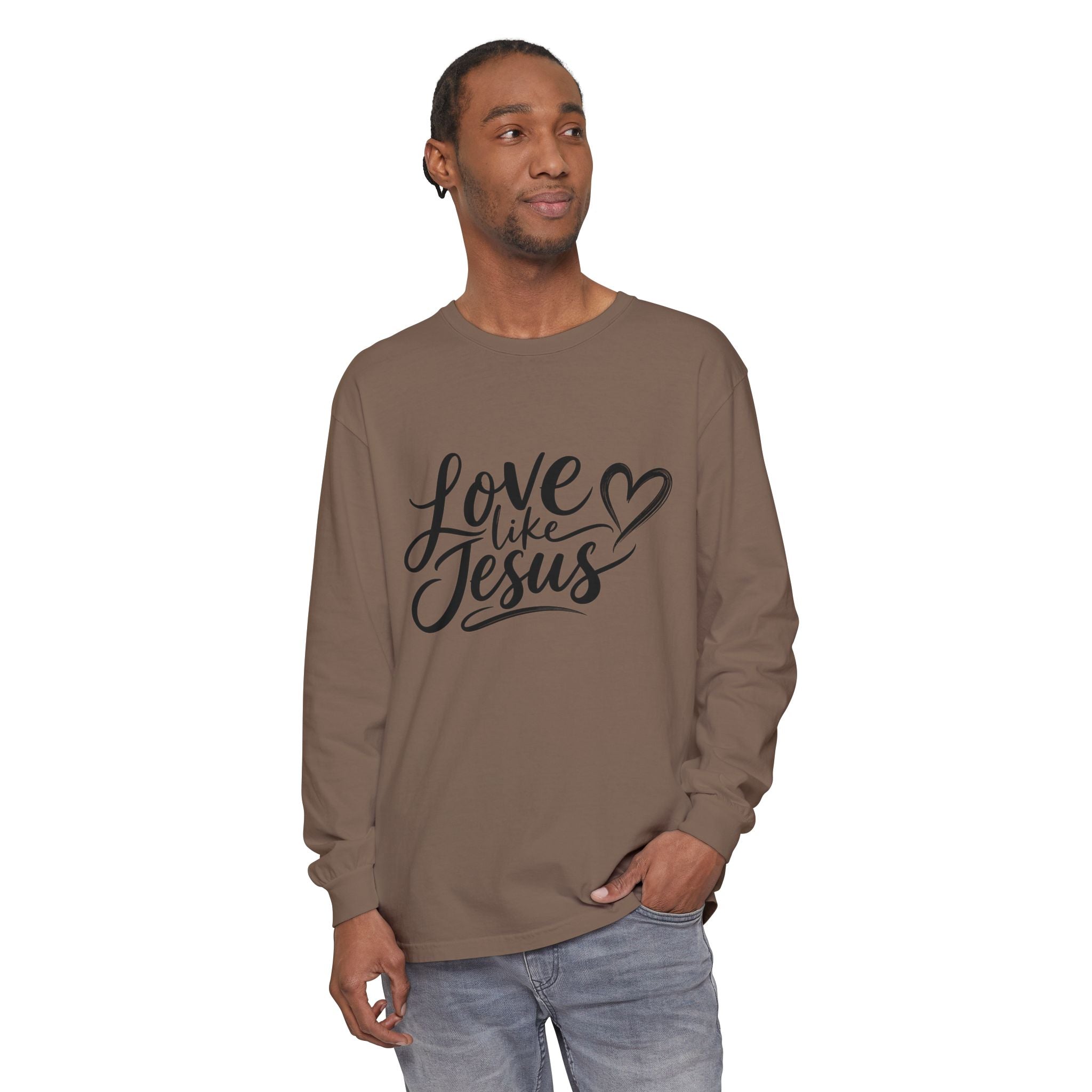 Unisex Garment-dyed Long Sleeve T-Shirt Love Like Jesus