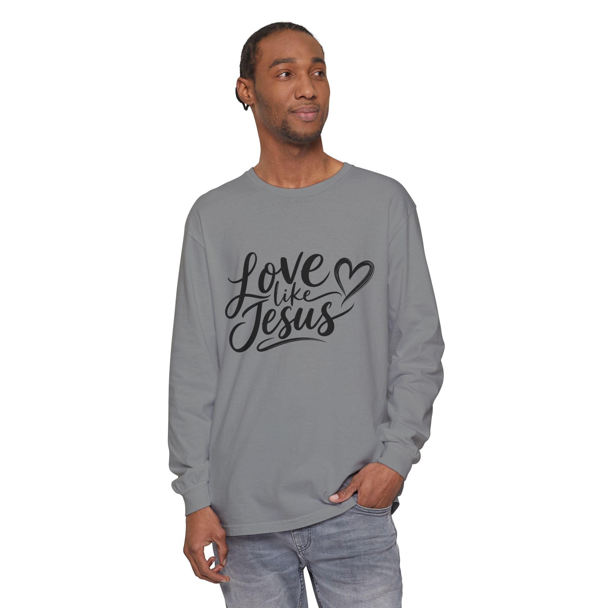 Unisex Garment-dyed Long Sleeve T-Shirt Love Like Jesus