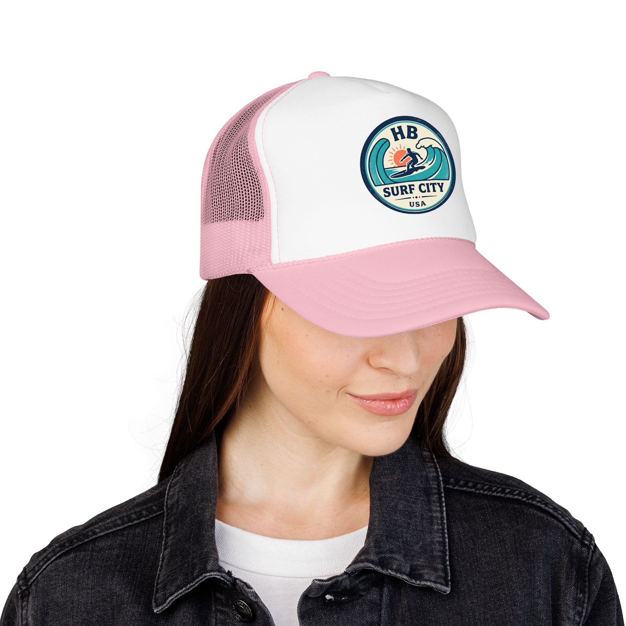Surf City HB Trucker Hat — Retro Wave Surf Patch Foam Cap