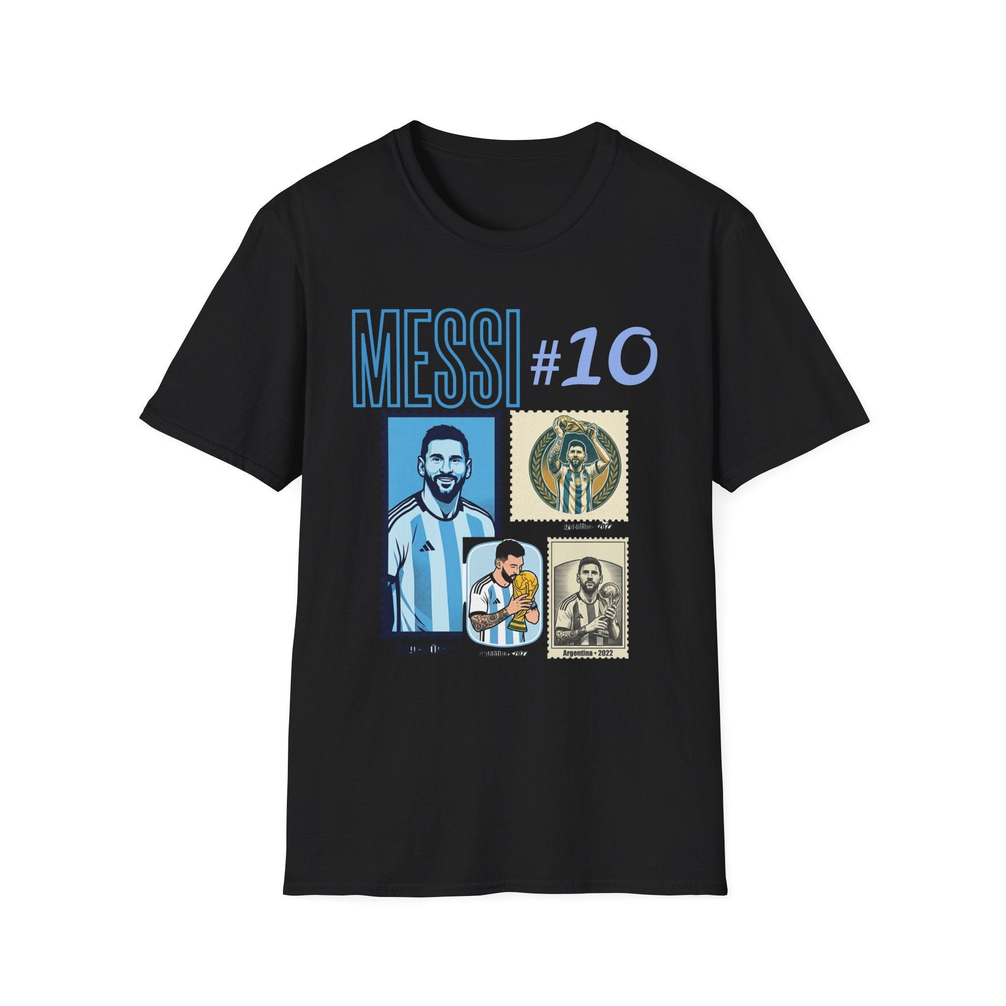 Messi #10 Argentina Jersey T-Shirt — Retro Stamp Collage Soccer Tee