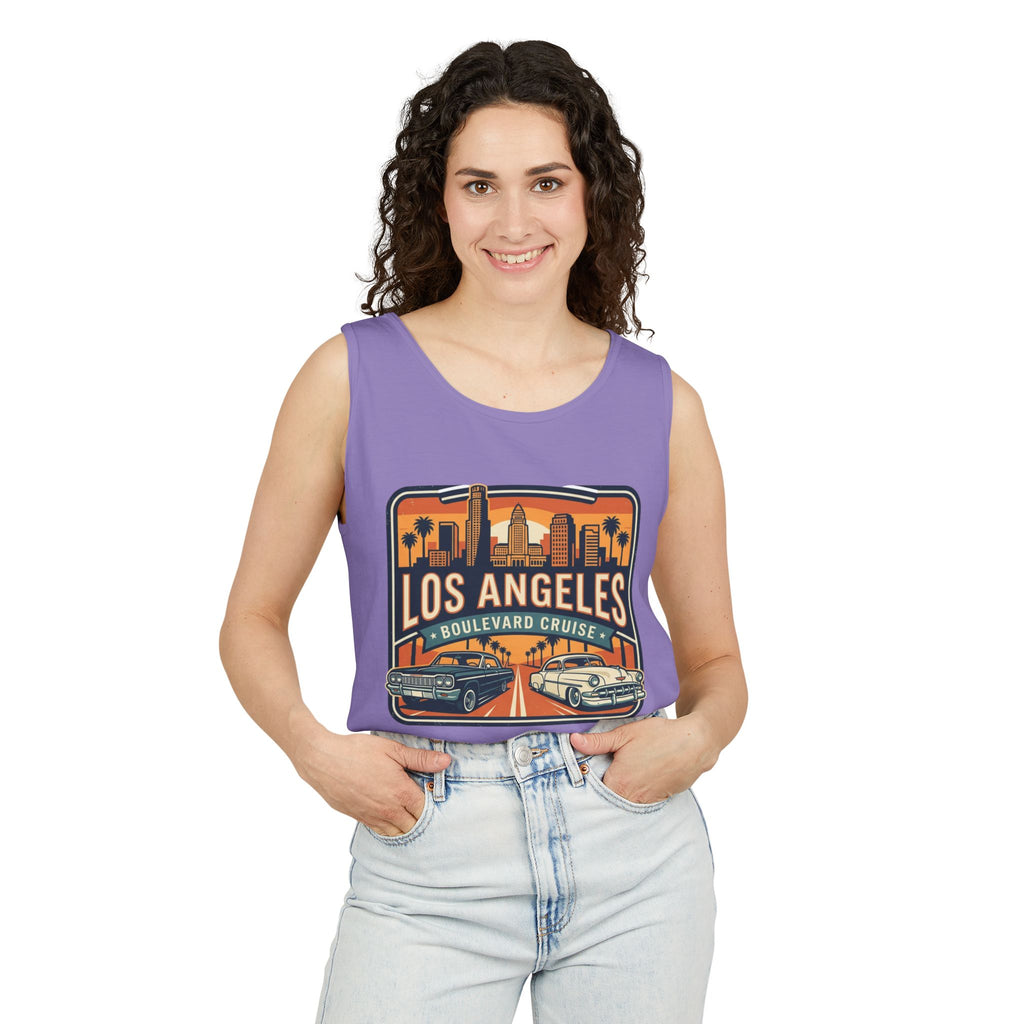 Los Angeles Boulevard Cruise Tank Top — Vintage City Skyline & Classic Cars