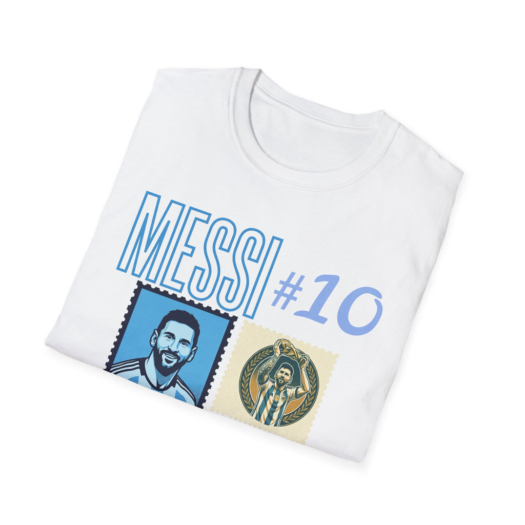 Messi #10 Argentina Jersey T-Shirt — Retro Stamp Collage Soccer Tee