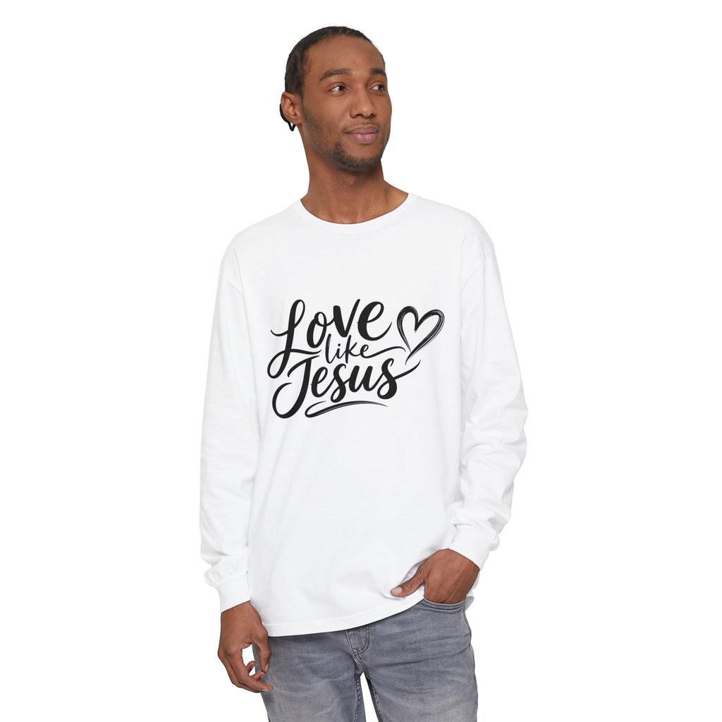Unisex Garment-dyed Long Sleeve T-Shirt Love Like Jesus