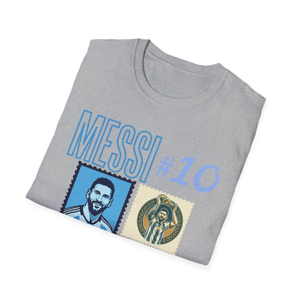 Messi #10 Argentina Jersey T-Shirt — Retro Stamp Collage Soccer Tee