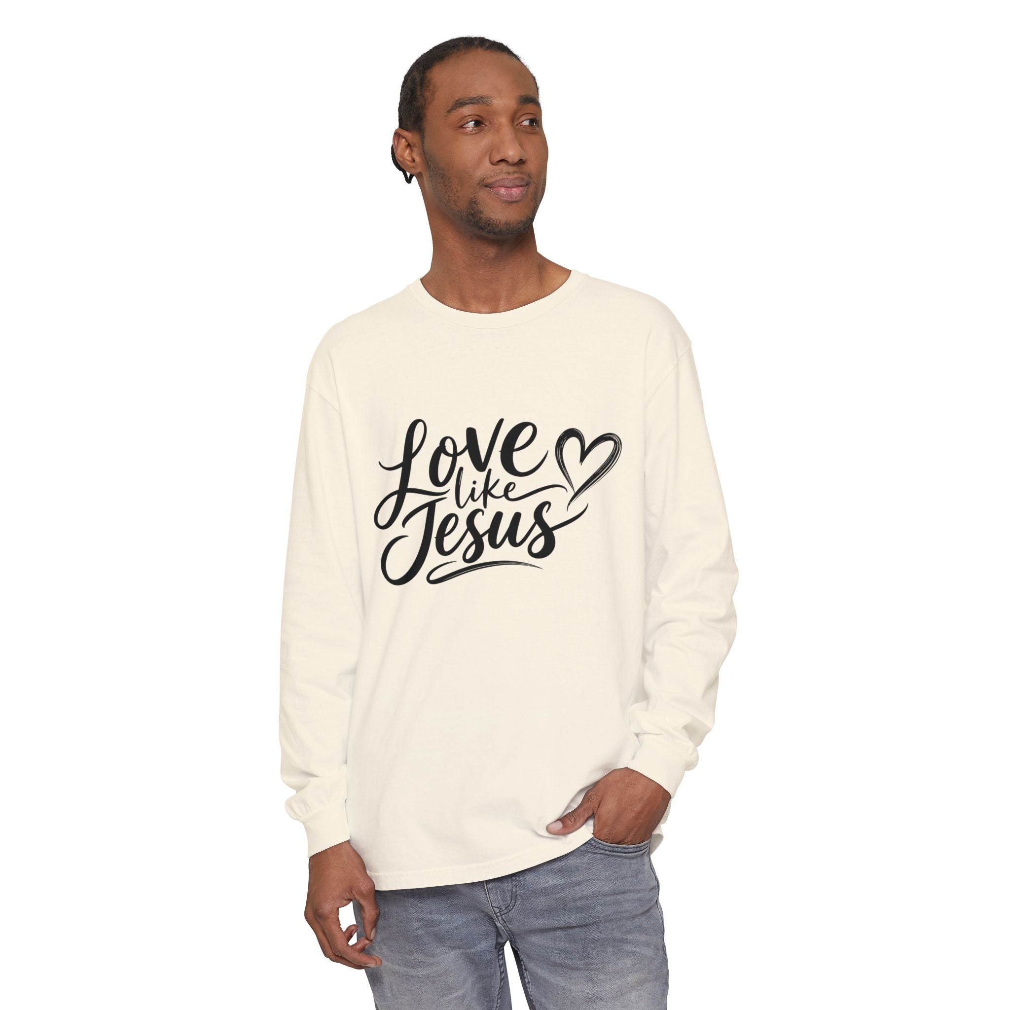 Unisex Garment-dyed Long Sleeve T-Shirt Love Like Jesus