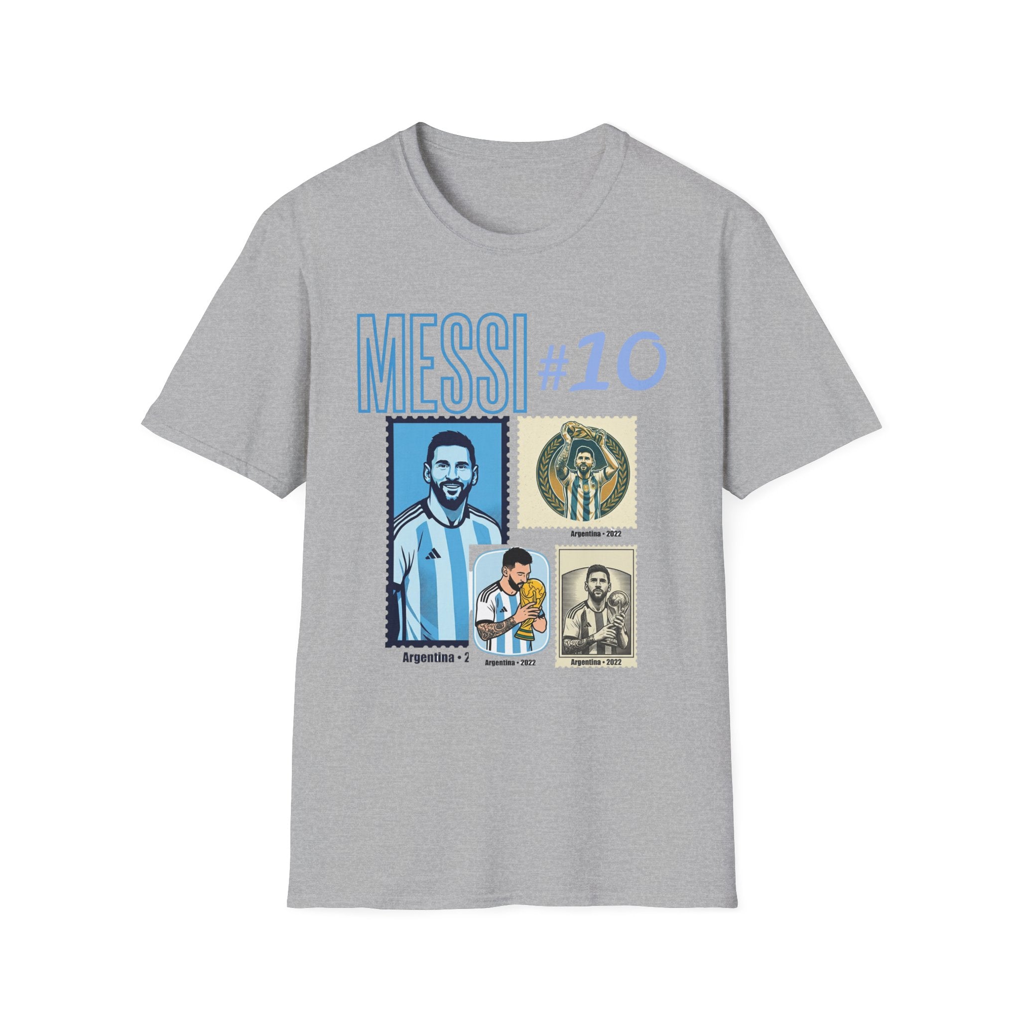 Messi #10 Argentina Jersey T-Shirt — Retro Stamp Collage Soccer Tee