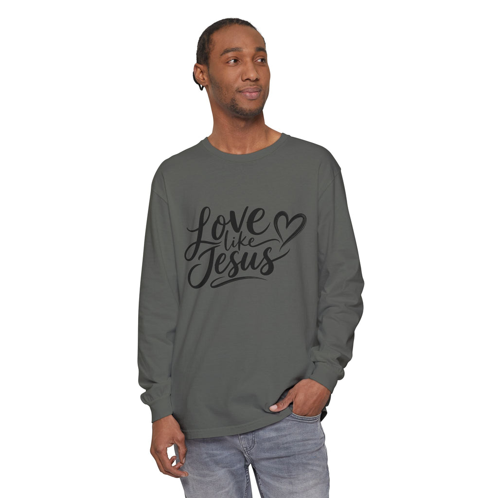Unisex Garment-dyed Long Sleeve T-Shirt Love Like Jesus