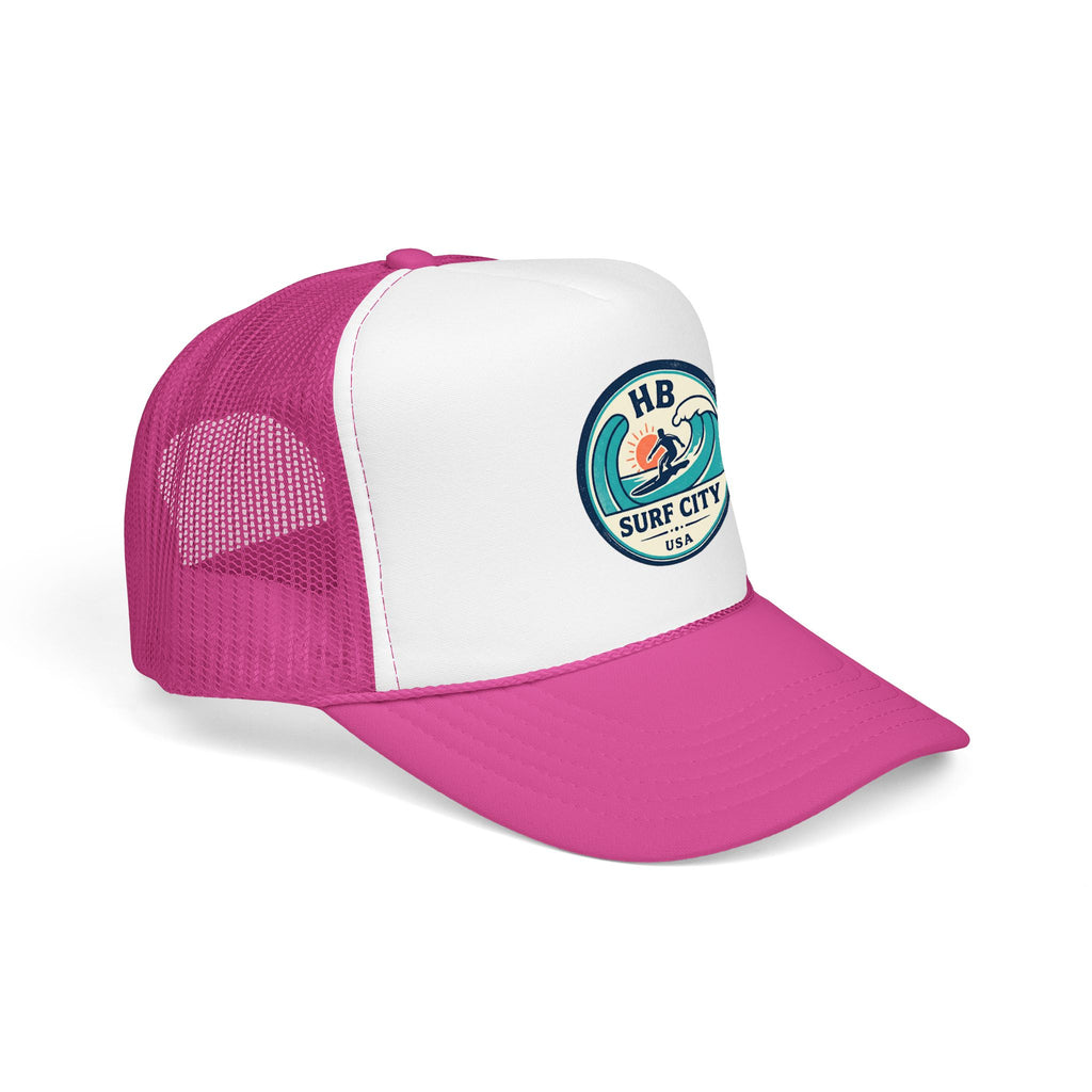 Surf City HB Trucker Hat — Retro Wave Surf Patch Foam Cap