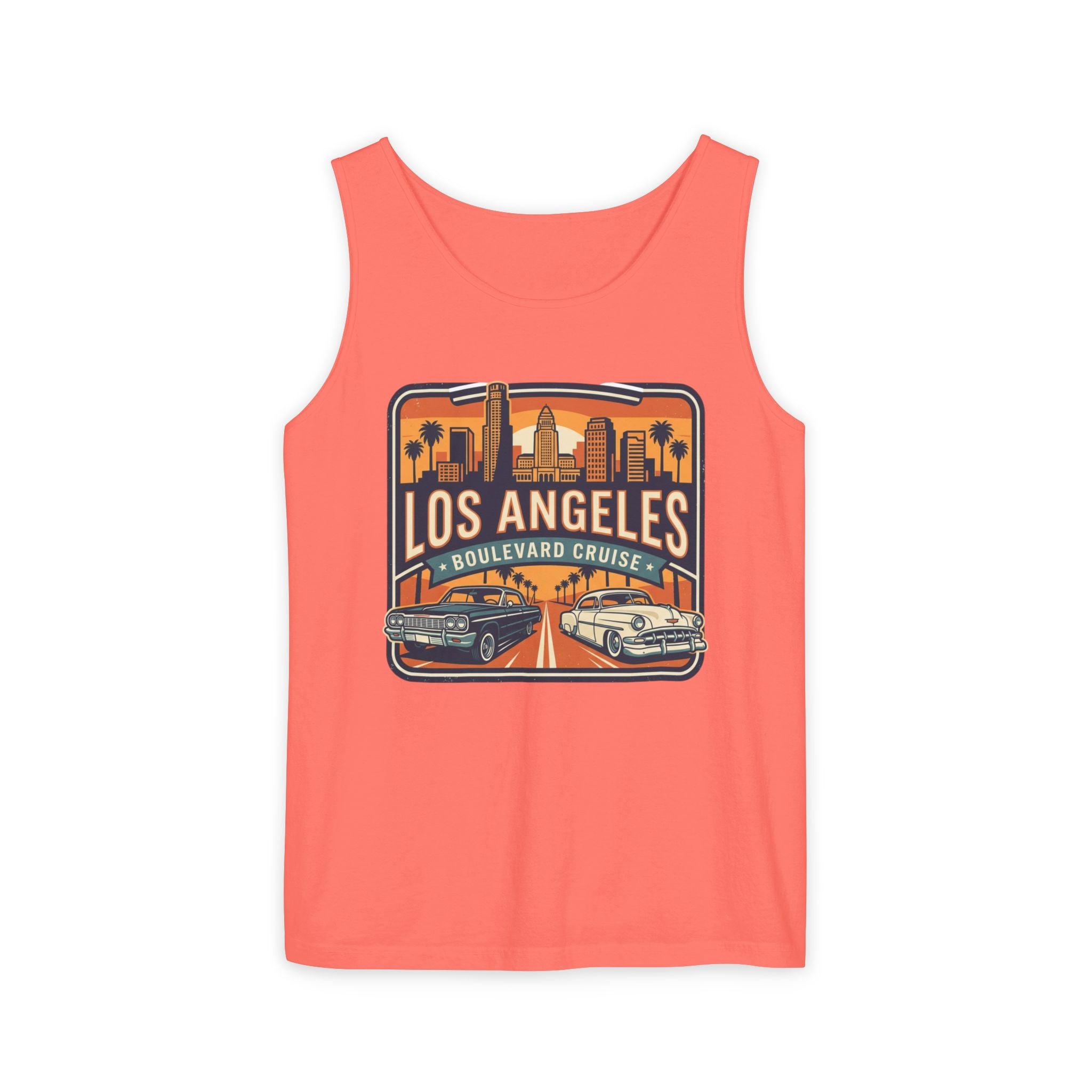 Los Angeles Boulevard Cruise Tank Top — Vintage City Skyline & Classic Cars
