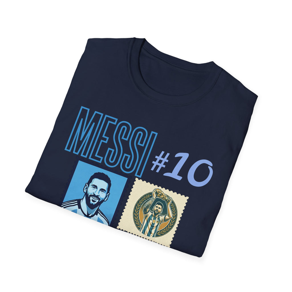 Messi #10 Argentina Jersey T-Shirt — Retro Stamp Collage Soccer Tee