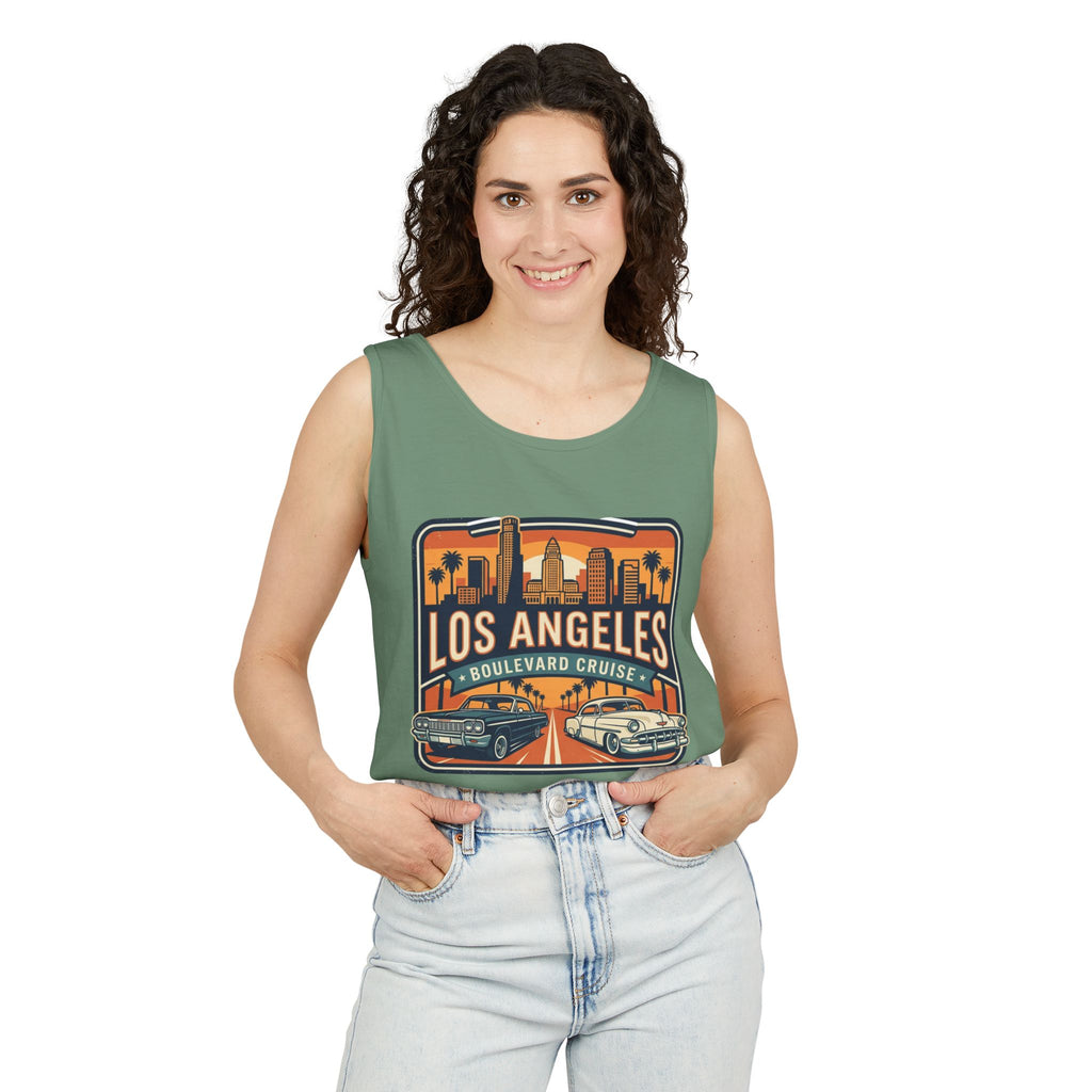 Los Angeles Boulevard Cruise Tank Top — Vintage City Skyline & Classic Cars
